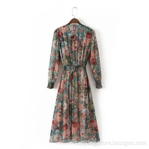 Women's Long Sleeve Chiffon Print Dress